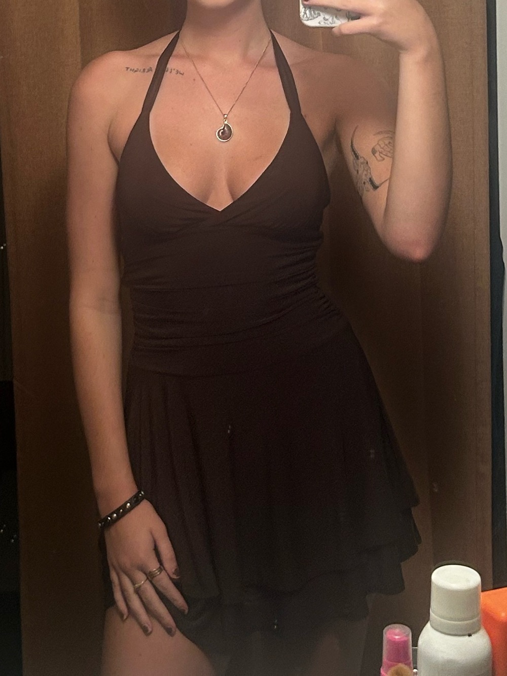 Windsor Brown Halter Tiered Cocktail Dress